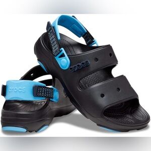 Crocs Classic Black Sandals with Blue Strap Accents men’s size 12